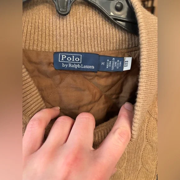 Polo Ralph Lauren Cable Knit Wool Cashmere Bomber Jacket in Collection Camel - Picture 10 of 10